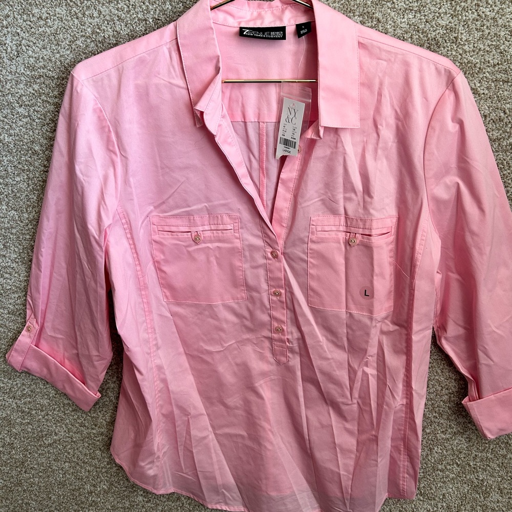 7th Avenue Design Studio NY&C Adj Sleeve Light Pink Work Shirt Women’s Size L